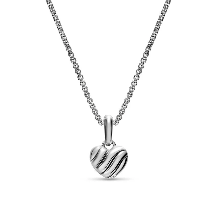 Petite Puffy Cable Heart Necklace in Sterling Silver, 7.4mm