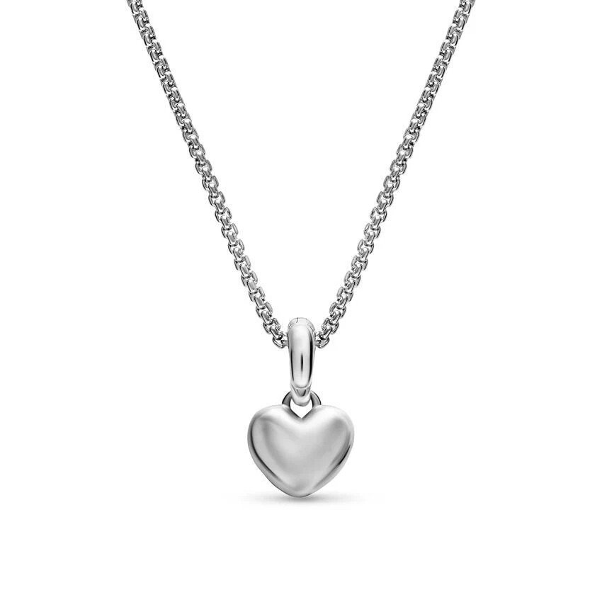 Petite Puffy Cable Heart Necklace in Sterling Silver, 7.4mm - Image 2