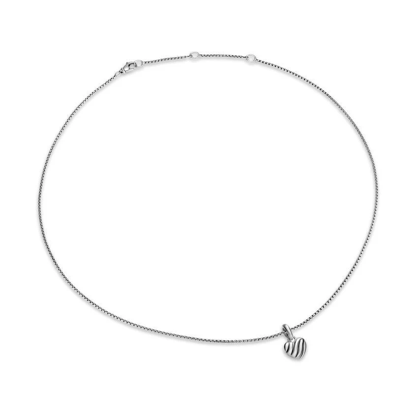Petite Puffy Cable Heart Necklace in Sterling Silver, 7.4mm - Image 3