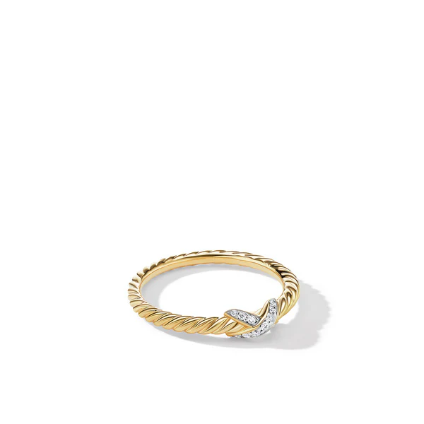 Petite X Ring in 18K Yellow Gold with Pavé Diamonds, Size 8