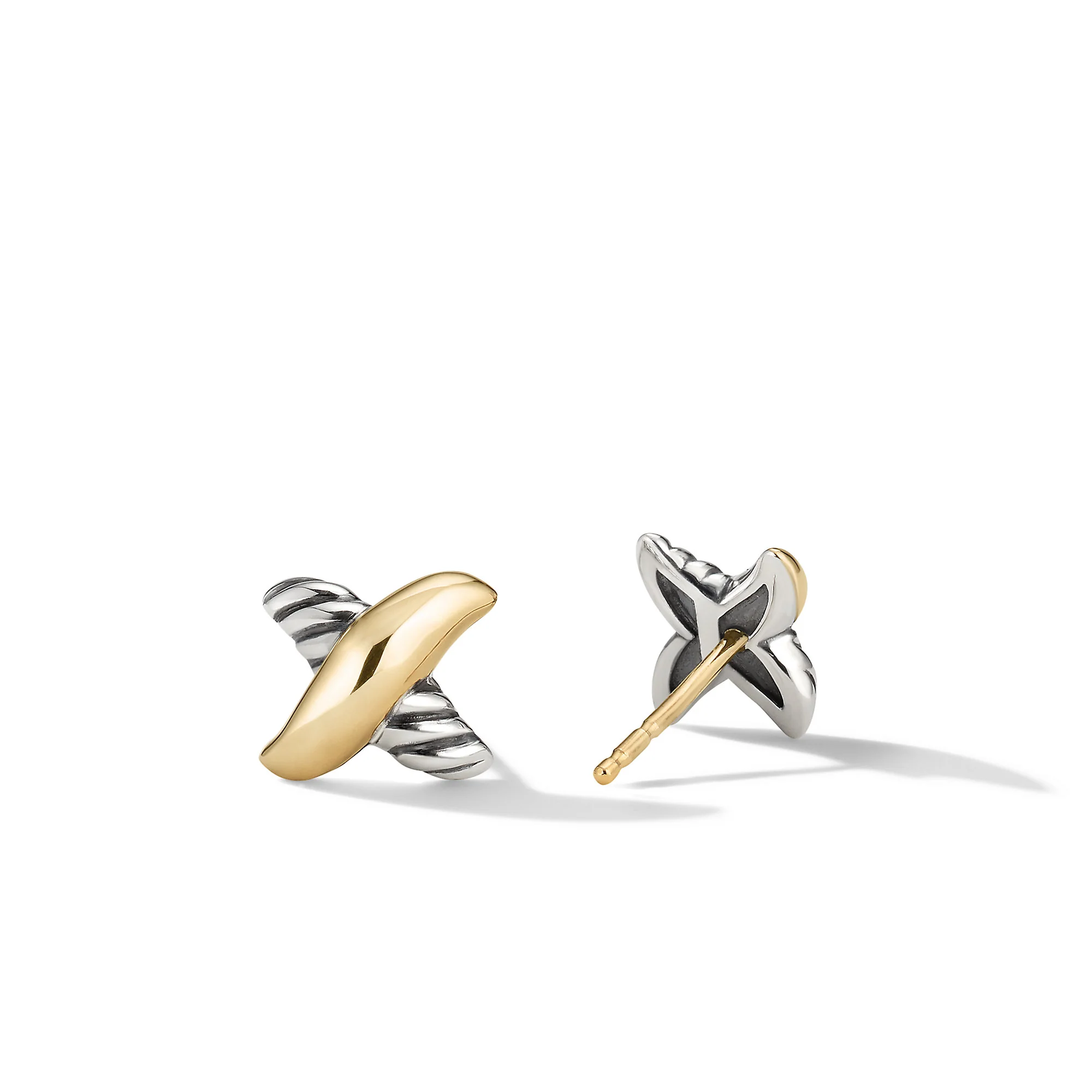 Petite X Stud Earrings with 18K Yellow Gold - Image 2