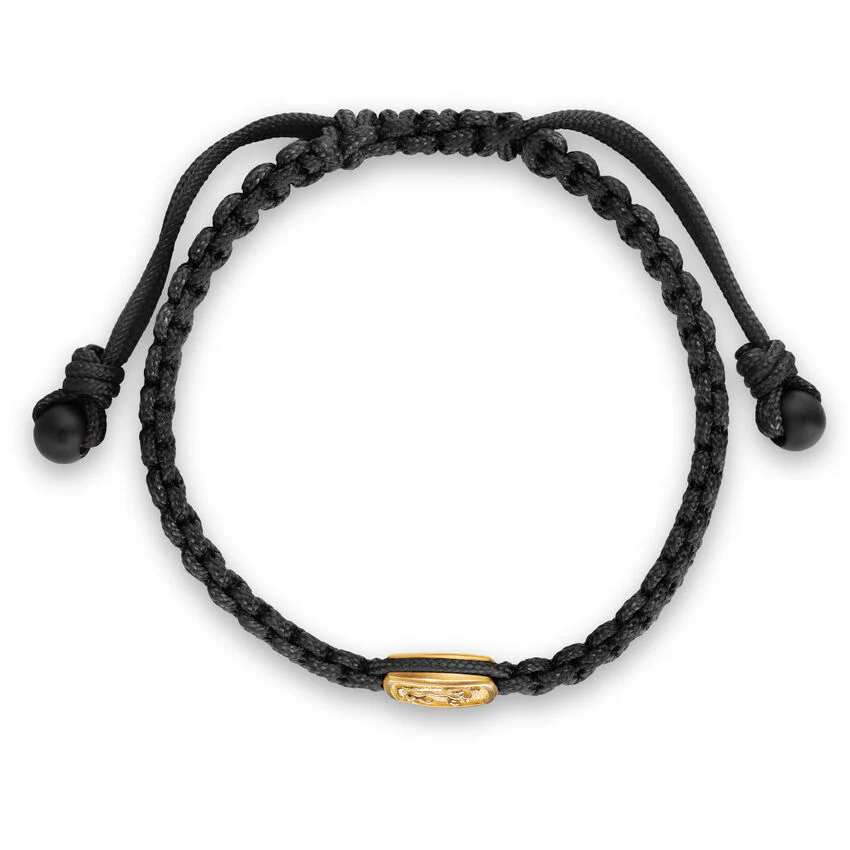 Petrvs Horse Black Nylon Woven Station Bracelet in 18K Yellow Gold with Black Onyx, 11.9mm, Size Medium - Image 2