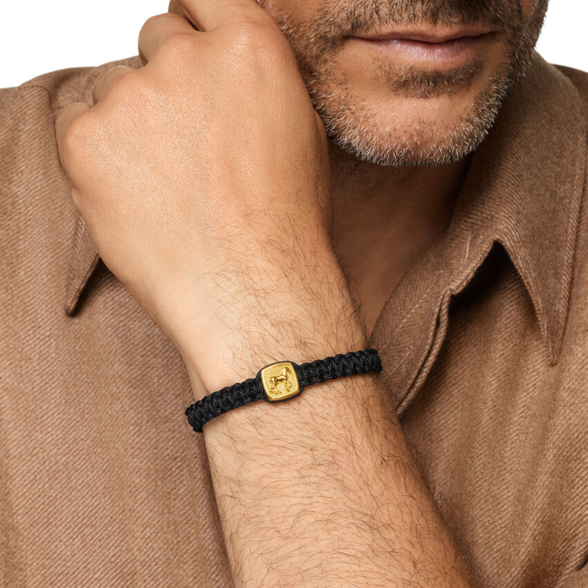Petrvs Horse Black Nylon Woven Station Bracelet in 18K Yellow Gold with Black Onyx, 11.9mm, Size Medium - Image 4