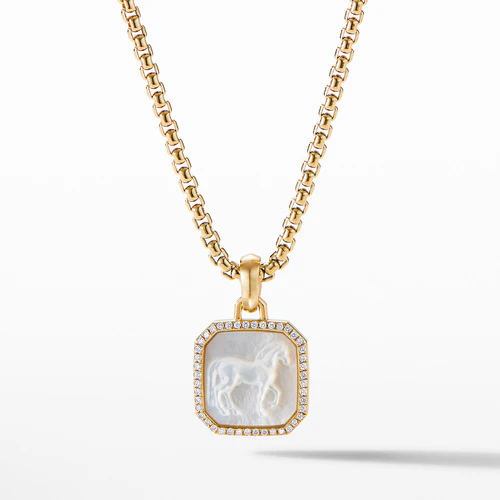 Petrvs® Horse Amulet in 18K Yellow Gold with Mother of Pearl and Pavé Diamonds - Image 2