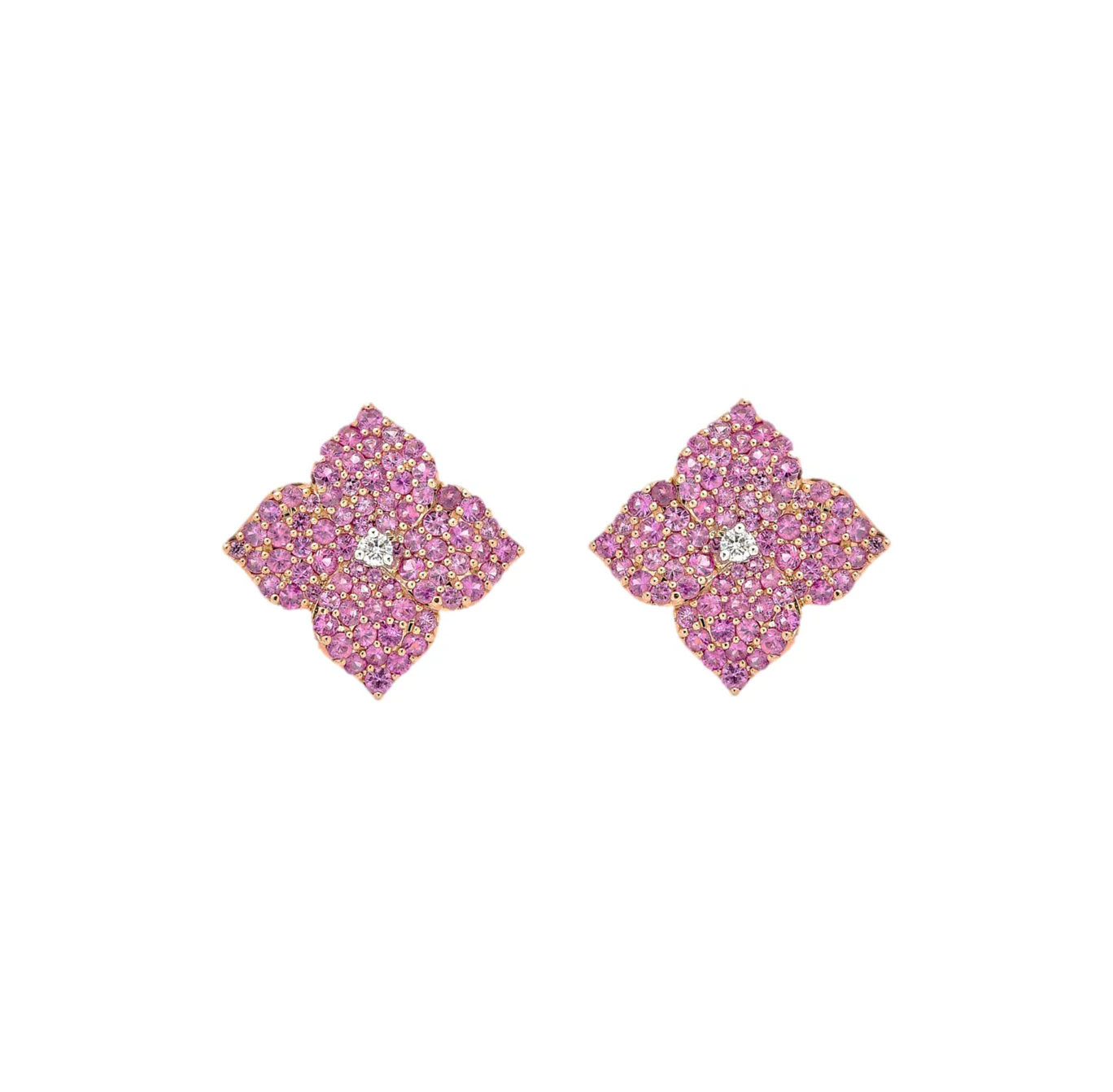 Sabel Collection Pink Sapphire and Diamond Flower Stud Earrings