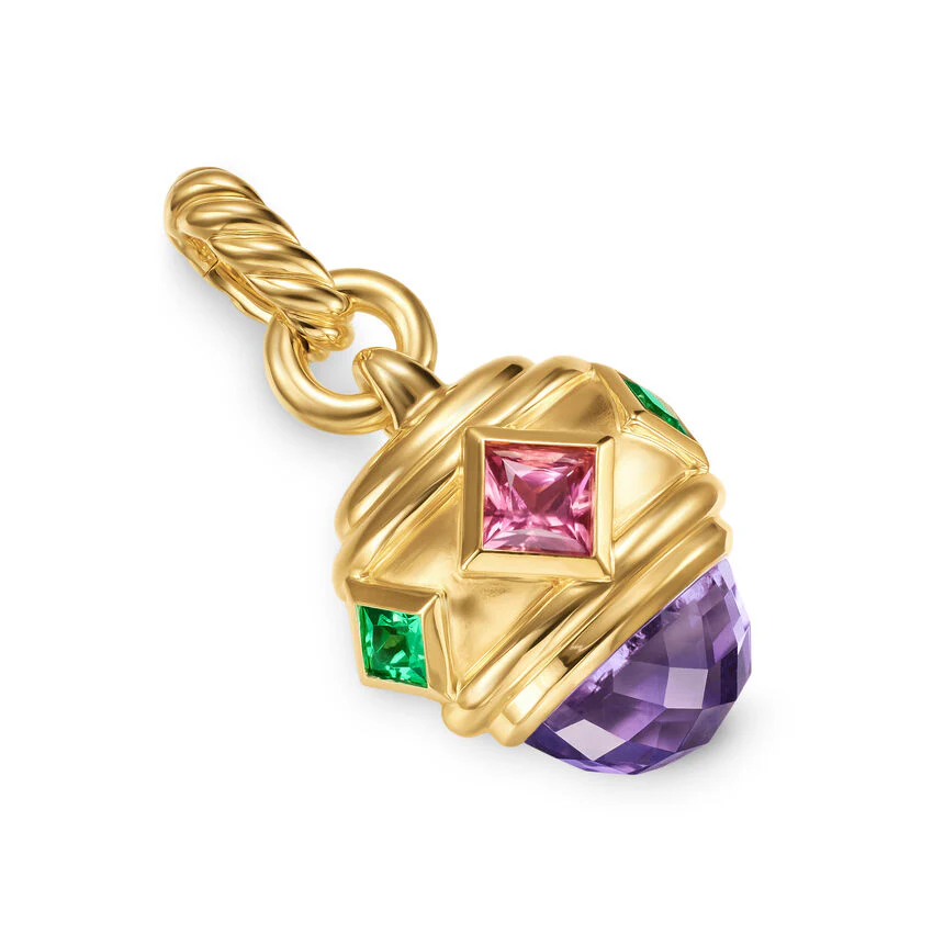 Renaissance Amulet in 18K Yellow Gold with Amethyst, Pink Tourmaline and Tsavorites, 29mm