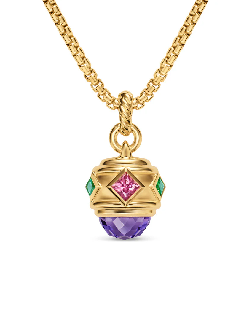 Renaissance Amulet in 18K Yellow Gold with Amethyst, Pink Tourmaline and Tsavorites, 29mm - Image 2