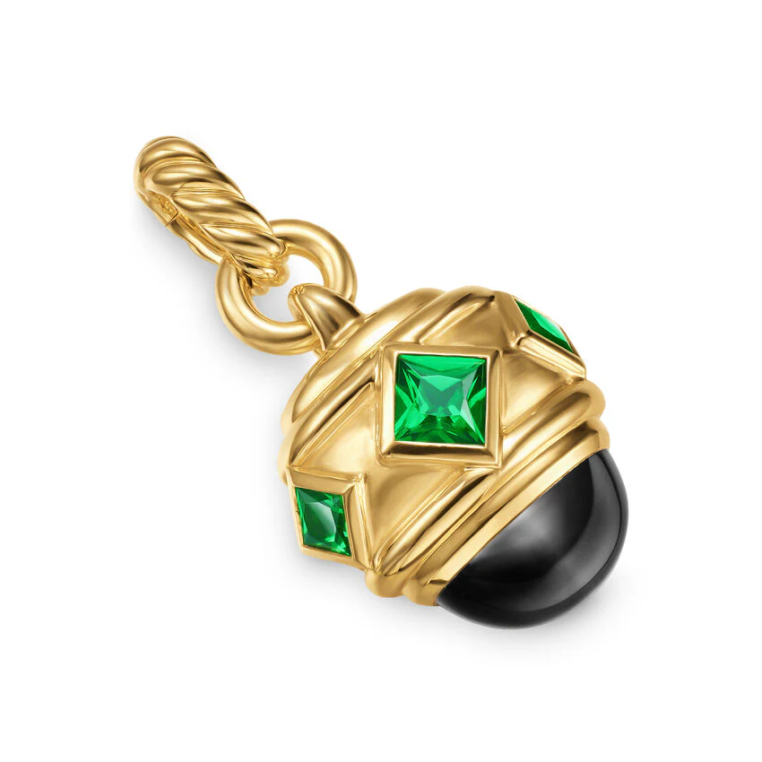 Renaissance Amulet in 18K Yellow Gold with Black Onyx and Tsavorites, 29mm