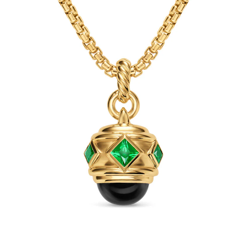 Renaissance Amulet in 18K Yellow Gold with Black Onyx and Tsavorites, 29mm - Image 2
