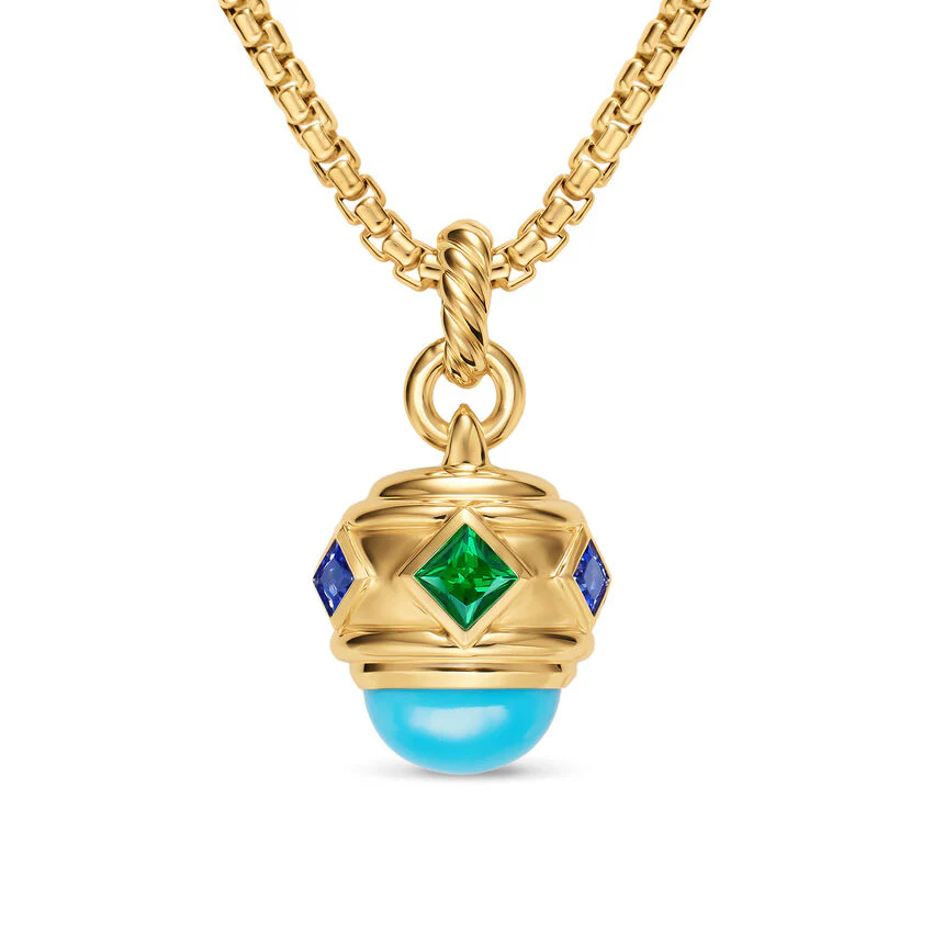 Renaissance Amulet in 18K Yellow Gold with Turquoise, Tsavorite and Tanzanite, 29mm - Image 2