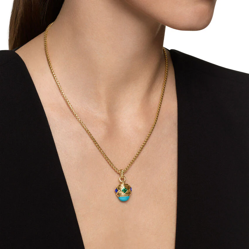 Renaissance Amulet in 18K Yellow Gold with Turquoise, Tsavorite and Tanzanite, 29mm - Image 3