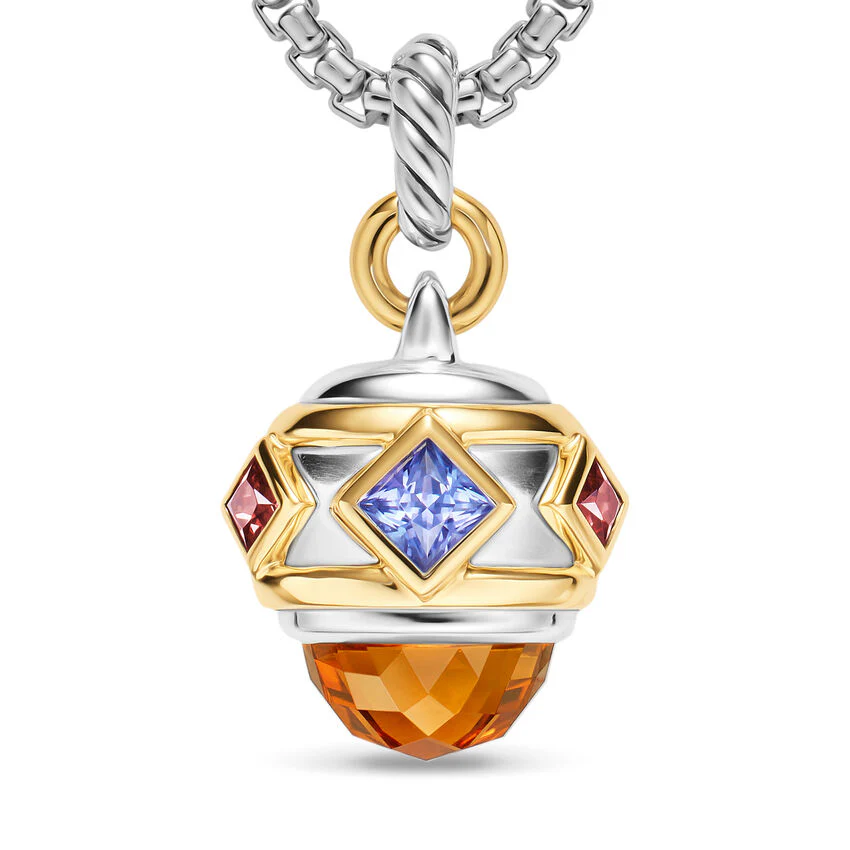 Renaissance Amulet in Sterling Silver with 14K Yellow Gold, Madeira Citrine, Tanzanite and Rhodolite Garnet, 29mm - Image 2