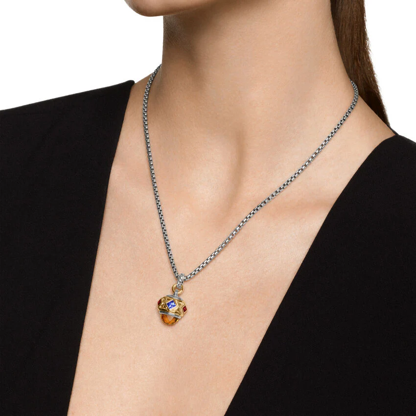 Renaissance Amulet in Sterling Silver with 14K Yellow Gold, Madeira Citrine, Tanzanite and Rhodolite Garnet, 29mm - Image 3