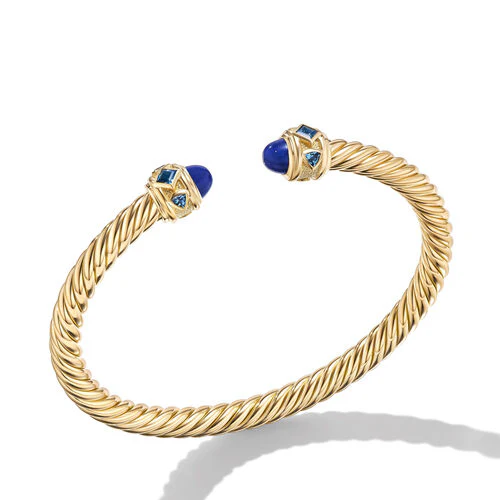 Renaissance Cablespira Bracelet in 18K Yellow Gold with Lapis and Hampton Blue Topaz, 5mm, Size Medium - Image 2