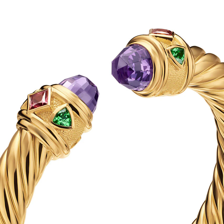 Renaissance Cablespira Cuff in 18K Yellow Gold with Amethyst, Pink Tourmaline and Tsavorite, 9mm, Size Medium - Image 2