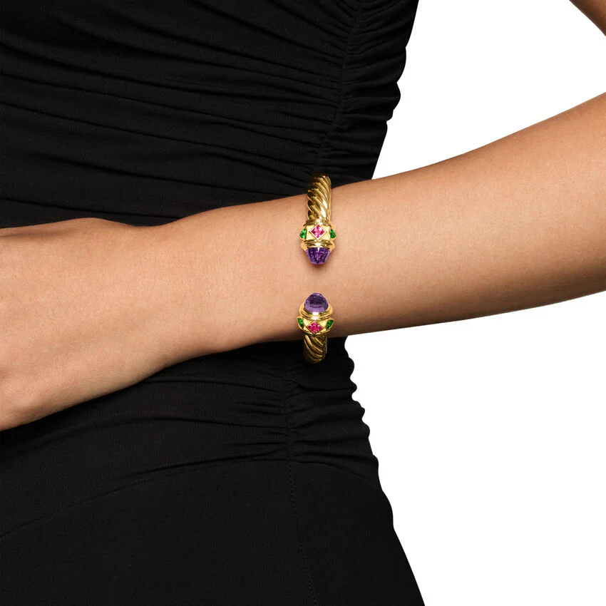 Renaissance Cablespira Cuff in 18K Yellow Gold with Amethyst, Pink Tourmaline and Tsavorite, 9mm, Size Medium - Image 3