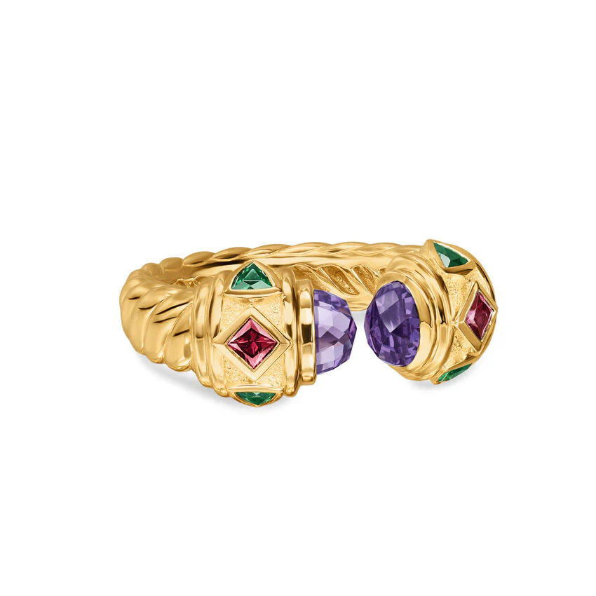 Renaissance Color Ring in 18K Yellow Gold with Amethyst, Pink Tourmaline and Tsavorites, 9.9mm, Size 6