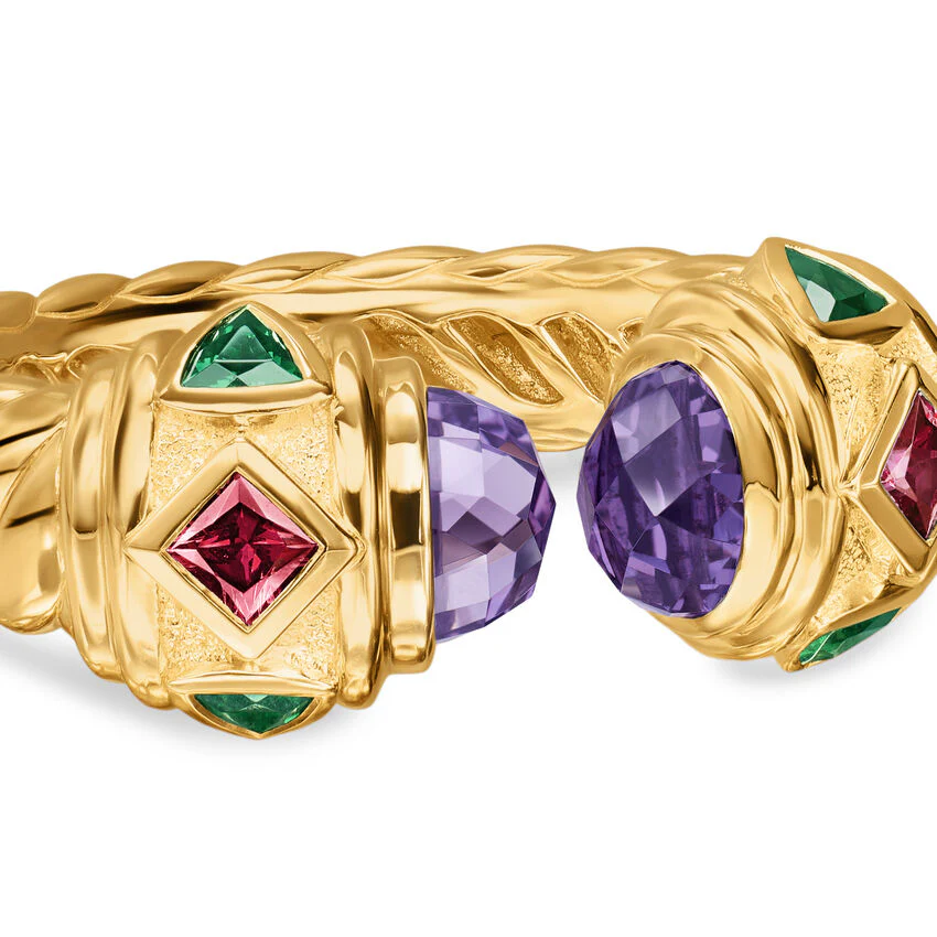 Renaissance Color Ring in 18K Yellow Gold with Amethyst, Pink Tourmaline and Tsavorites, 9.9mm, Size 6 - Image 3