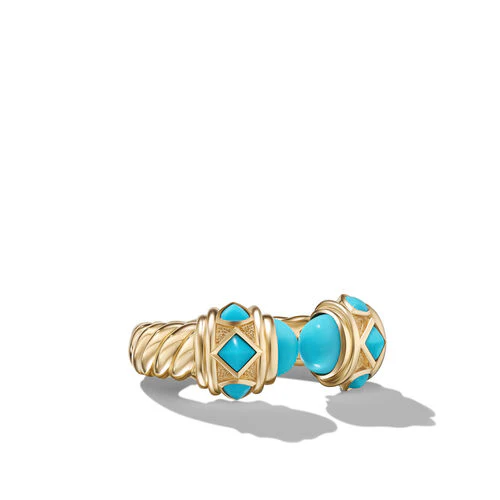 Renaissance Color Ring in 18K Yellow Gold with Turquoise, Hampton Blue Topaz and Iolite, Size 7