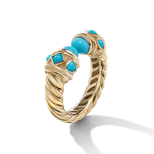 Renaissance Color Ring in 18K Yellow Gold with Turquoise, Hampton Blue Topaz and Iolite, Size 7 - Image 2