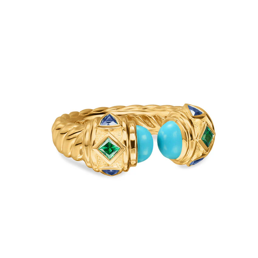 Renaissance Color Ring in 18K Yellow Gold with Turquoise, Tsavorite and Tanzanite, 9.9mm, Size 6
