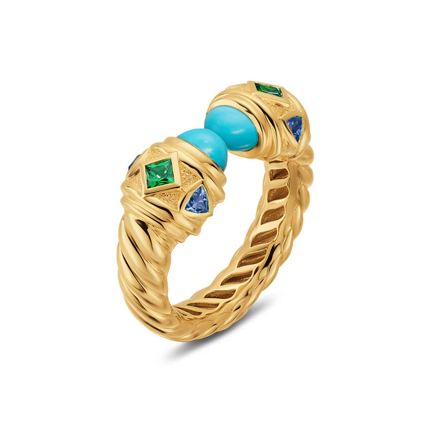 Renaissance Color Ring in 18K Yellow Gold with Turquoise, Tsavorite and Tanzanite, 9.9mm, Size 6 - Image 2