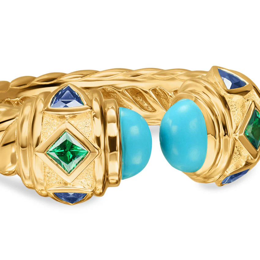 Renaissance Color Ring in 18K Yellow Gold with Turquoise, Tsavorite and Tanzanite, 9.9mm, Size 6 - Image 3
