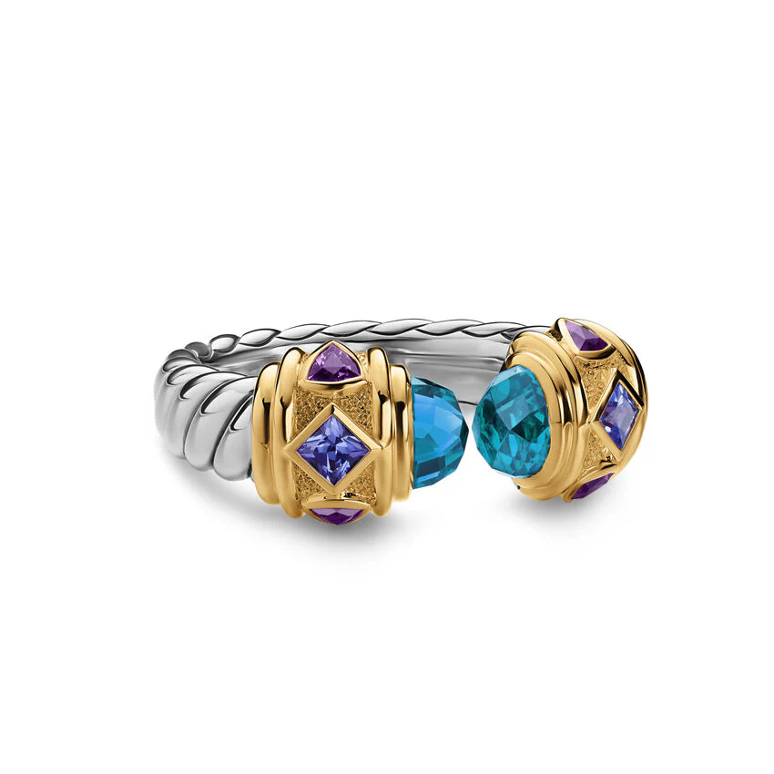Renaissance Color Ring in Sterling Silver with 14K Yellow Gold, Hampton Blue Topaz, Iolite and Amethyst, 9.9mm, Size 6