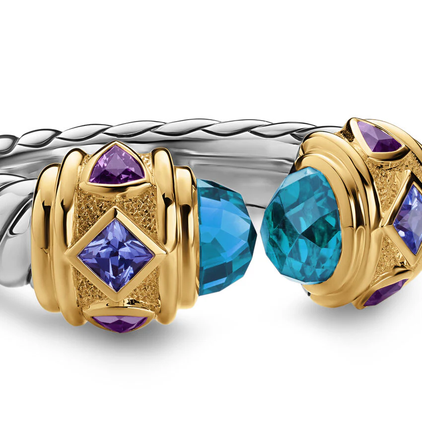 Renaissance Color Ring in Sterling Silver with 14K Yellow Gold, Hampton Blue Topaz, Iolite and Amethyst, 9.9mm, Size 6 - Image 2
