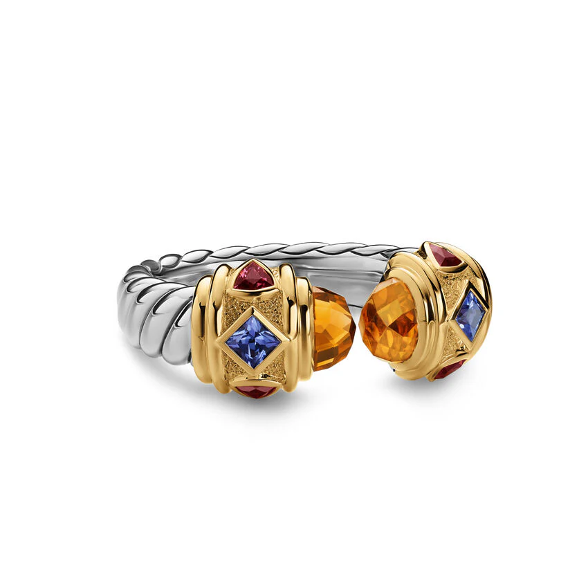 Renaissance Color Ring in Sterling Silver with 14K Yellow Gold, Madeira Citrine, Tanzanite and Rhodolite Garnet, 9.9mm, Size 6