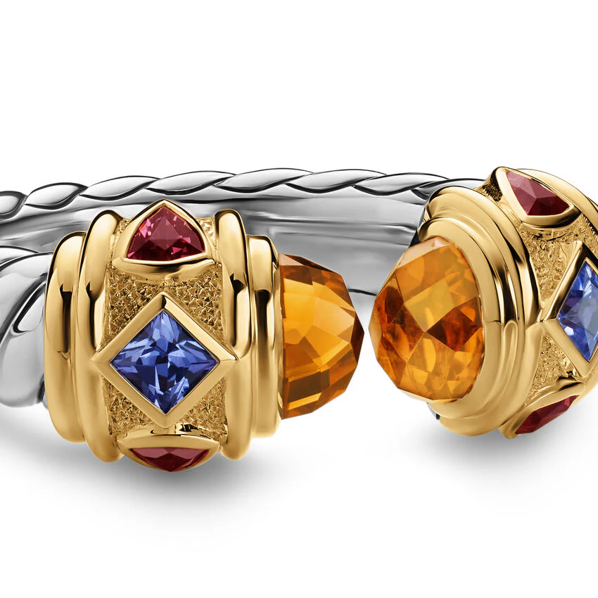 Renaissance Color Ring in Sterling Silver with 14K Yellow Gold, Madeira Citrine, Tanzanite and Rhodolite Garnet, 9.9mm, Size 6 - Image 2