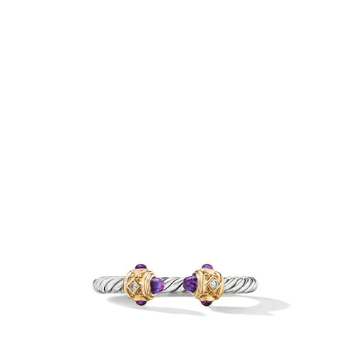 Renaissance Ring in Sterling Silver with Amethyst, 14K Yellow Gold and Diamonds, Size 7 - Image 3