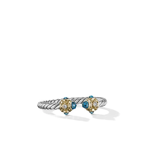Renaissance Ring in Sterling Silver with Hampton Blue Topaz, 14K Yellow Gold and Diamonds, Size 6