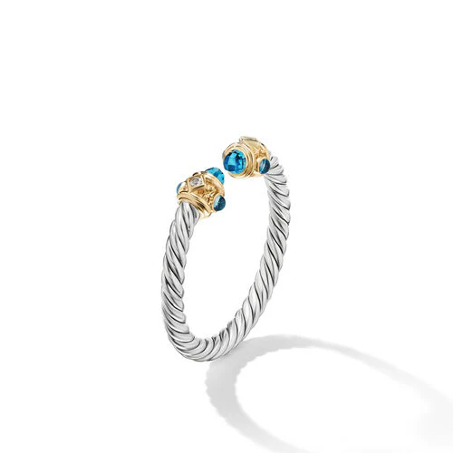 Renaissance Ring in Sterling Silver with Hampton Blue Topaz, 14K Yellow Gold and Diamonds, Size 7 - Image 3