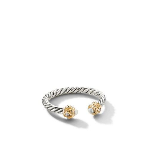 Renaissance Ring with Pearls, 14K Yellow Gold and Diamonds, Size 6
