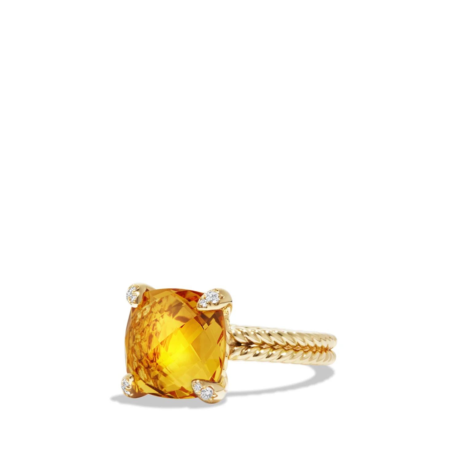 Ring Citrine and Diamonds in 18K Gold, Size 7