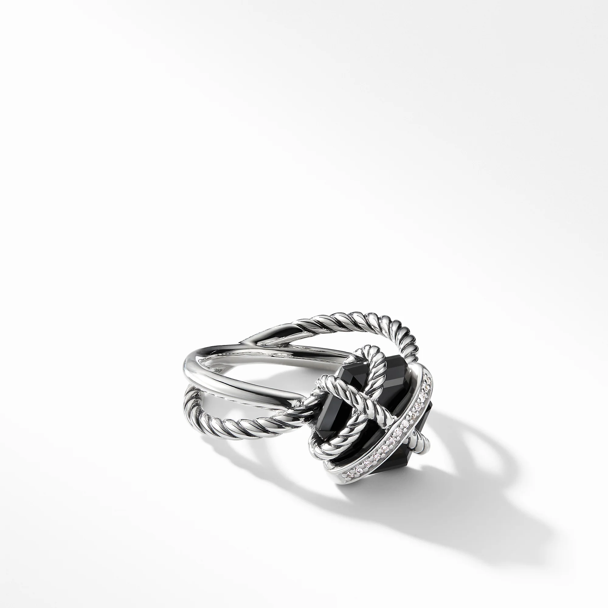 Ring with Black Onyx and Diamonds, Size 6.5