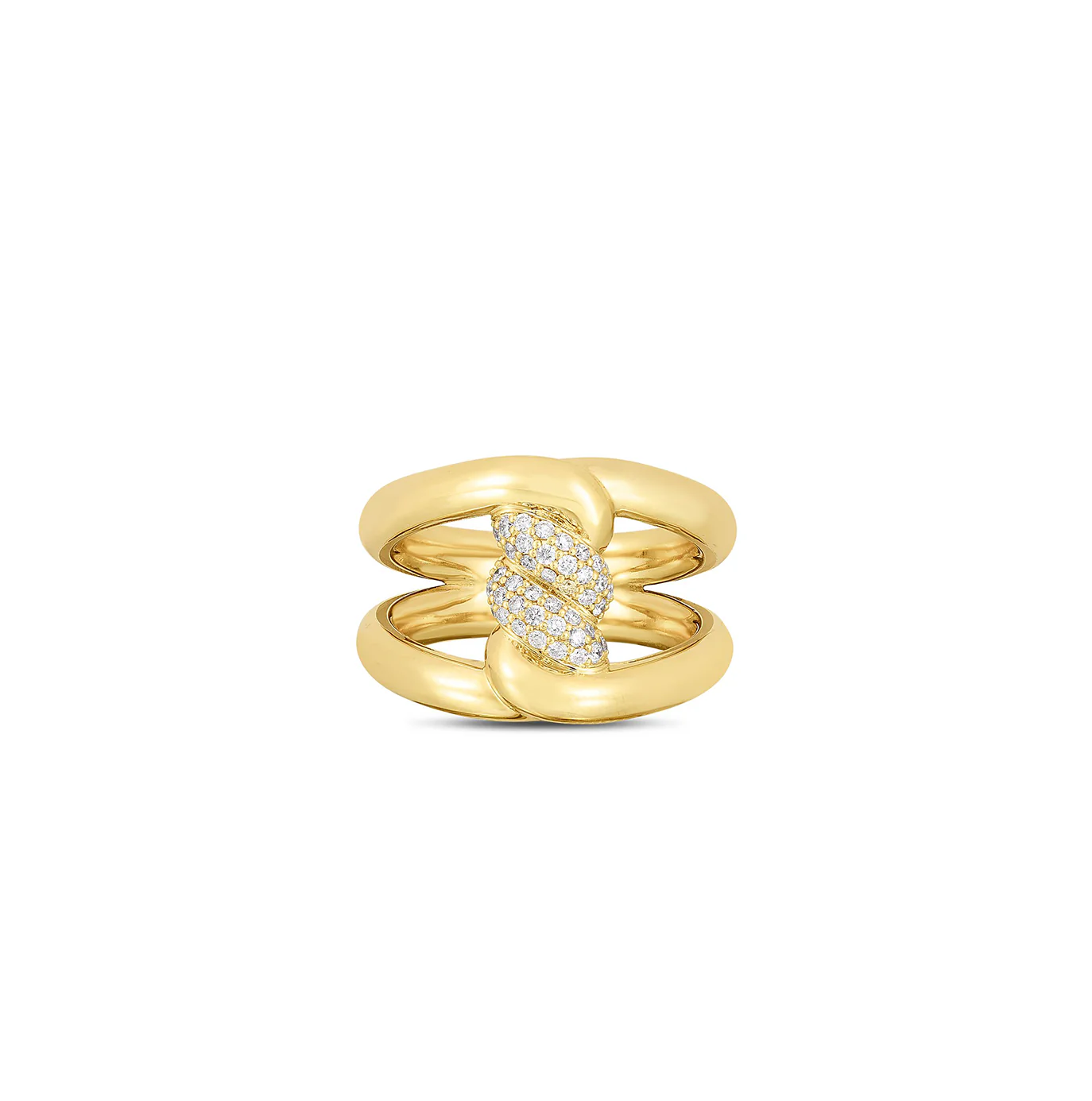 Roberto Coin Cialoma Yellow Gold Twist Ring with Diamonds