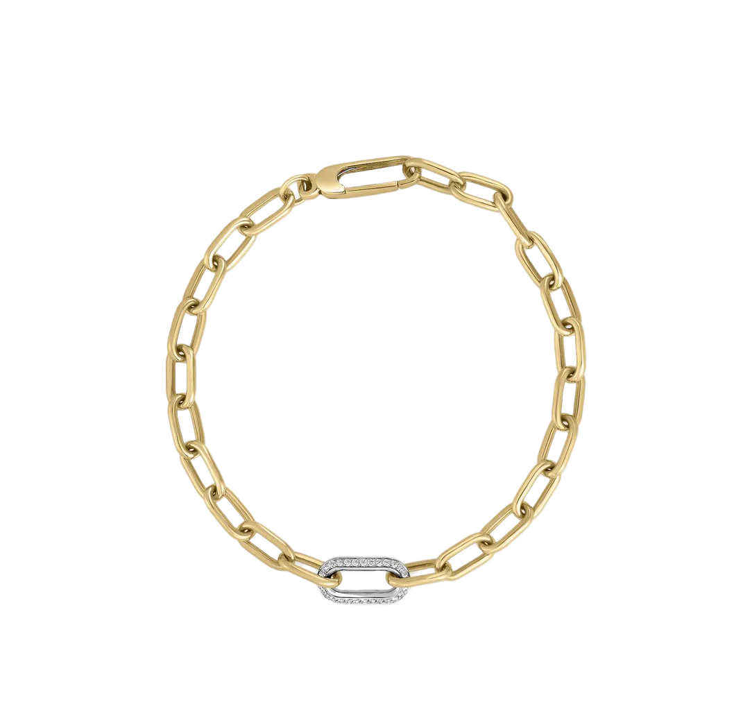 Roberto Coin Designer Gold Oval Link Chain Bracelet with Diamonds