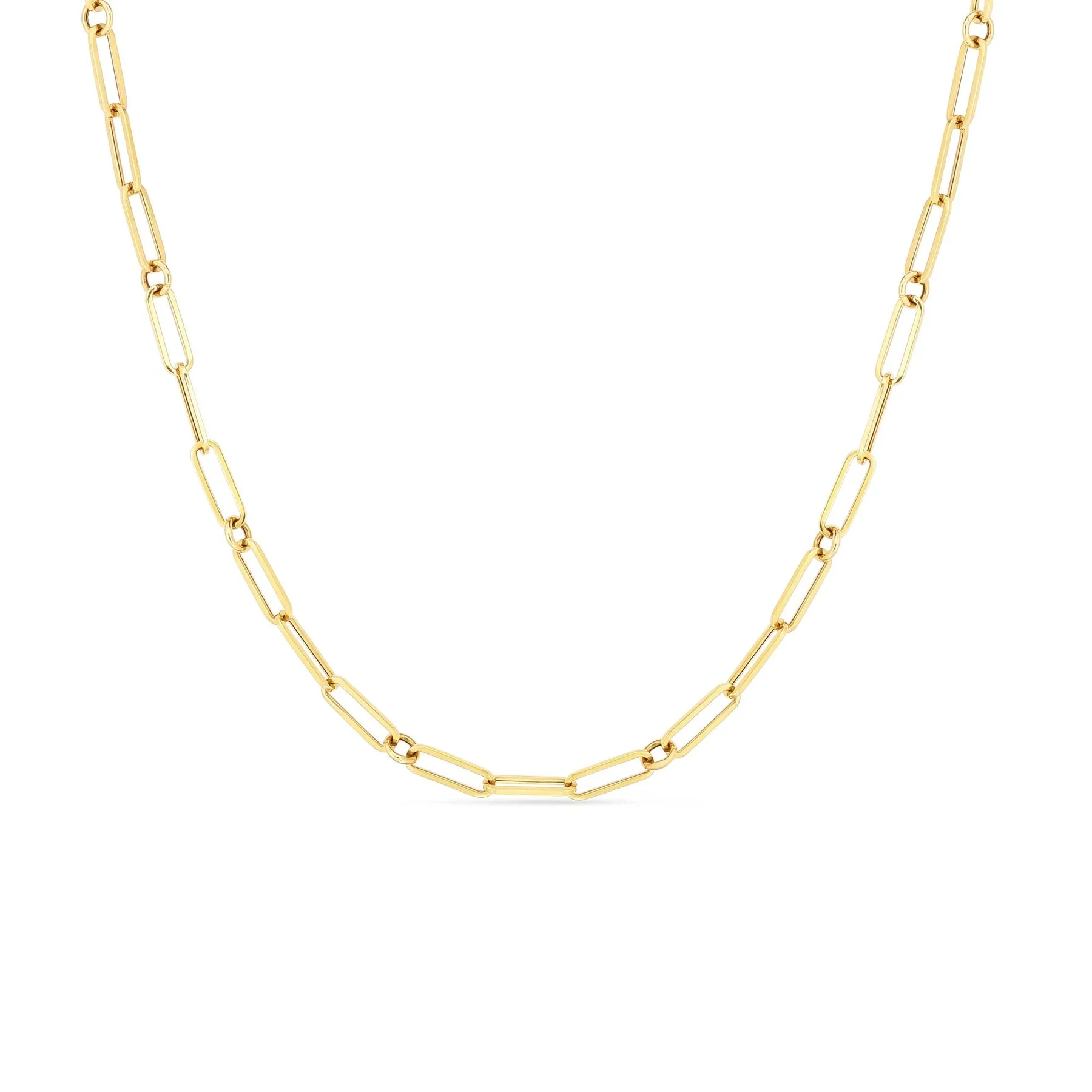 Roberto Coin Designer Gold Paperclip and Round Link Chain Necklace, 22"