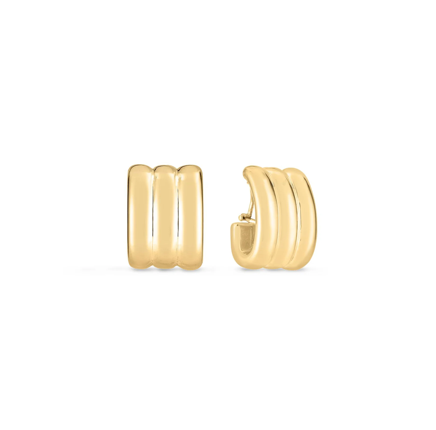 Roberto Coin Designer Gold Wide Ridged Huggie Earrings