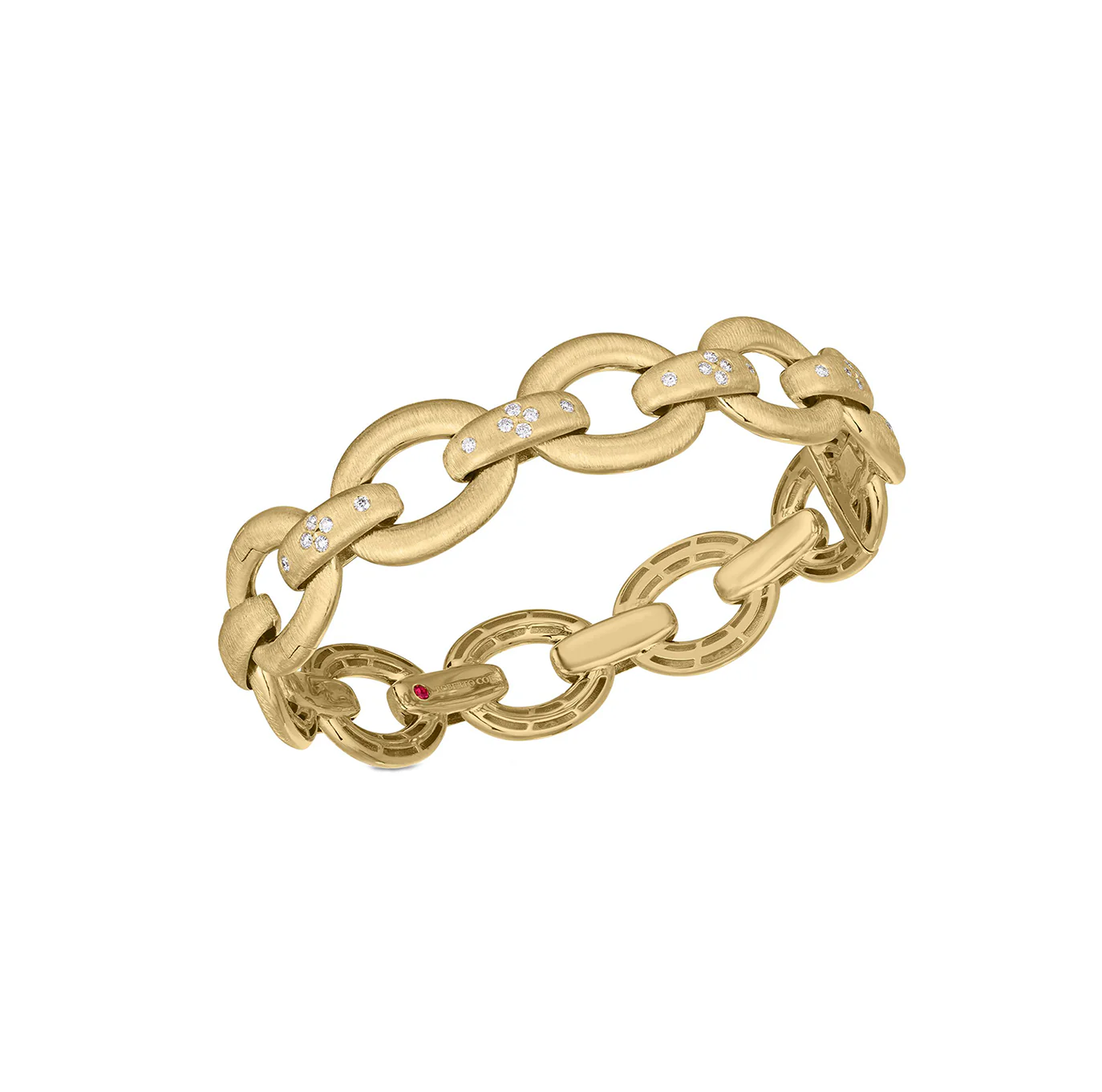 Roberto Coin Duchessa Yellow Gold Diamond Accent & Satin Oval Link Bangle