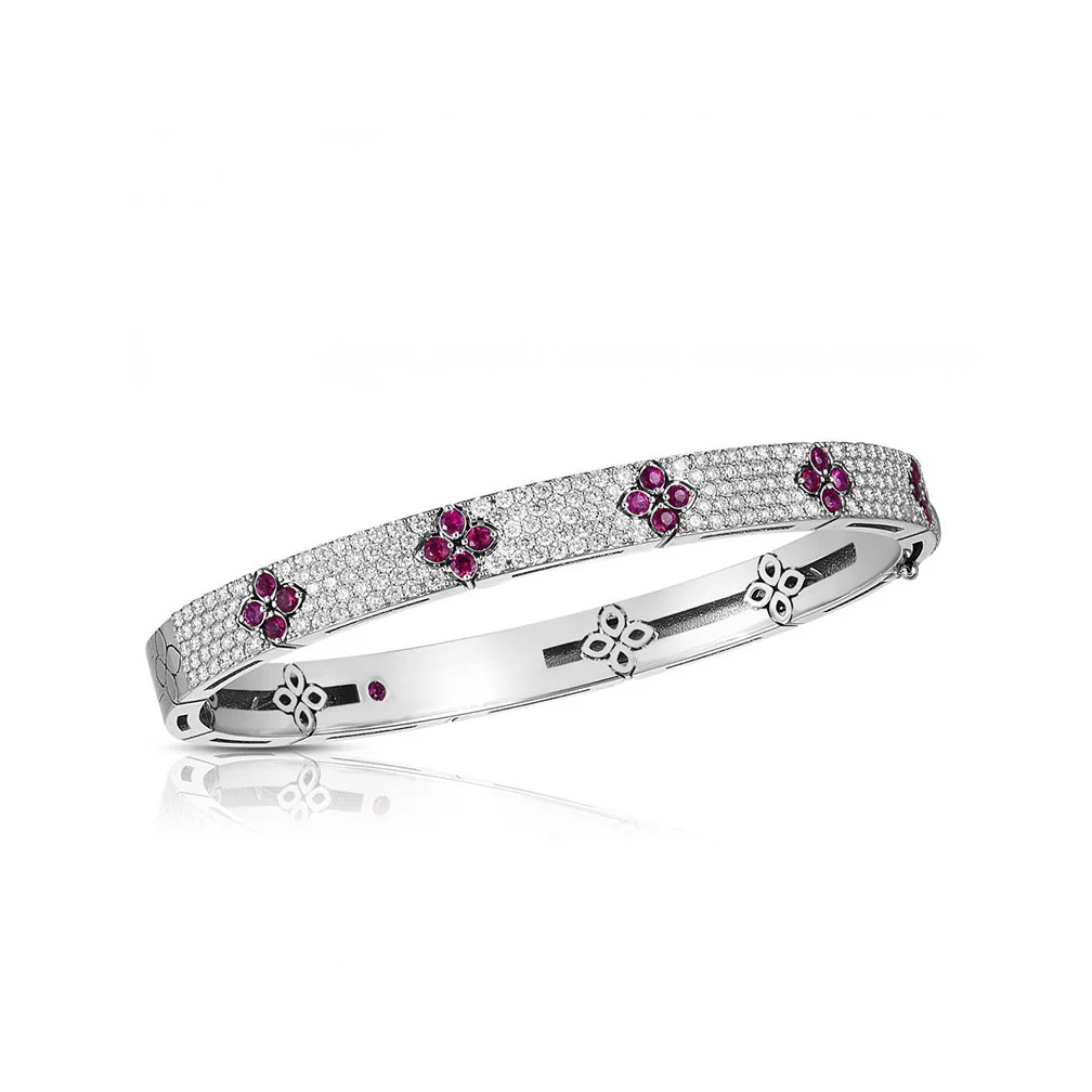 Roberto Coin Love in Verona 18K White Gold Diamond and Ruby Bangle