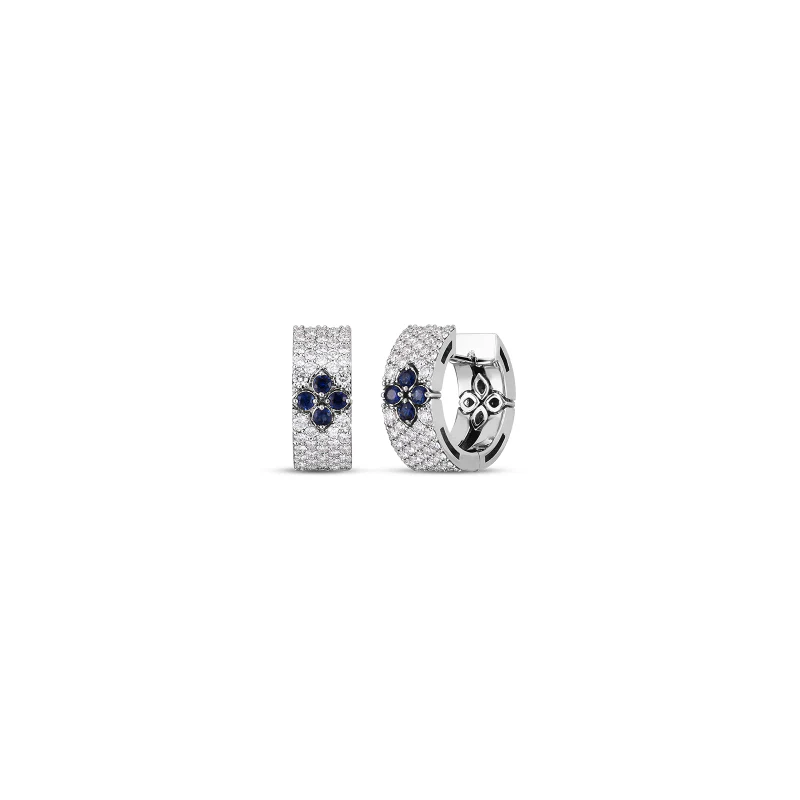 Roberto Coin Love in Verona 18K White Gold Wide Sapphire and Diamond Hoop Earrings