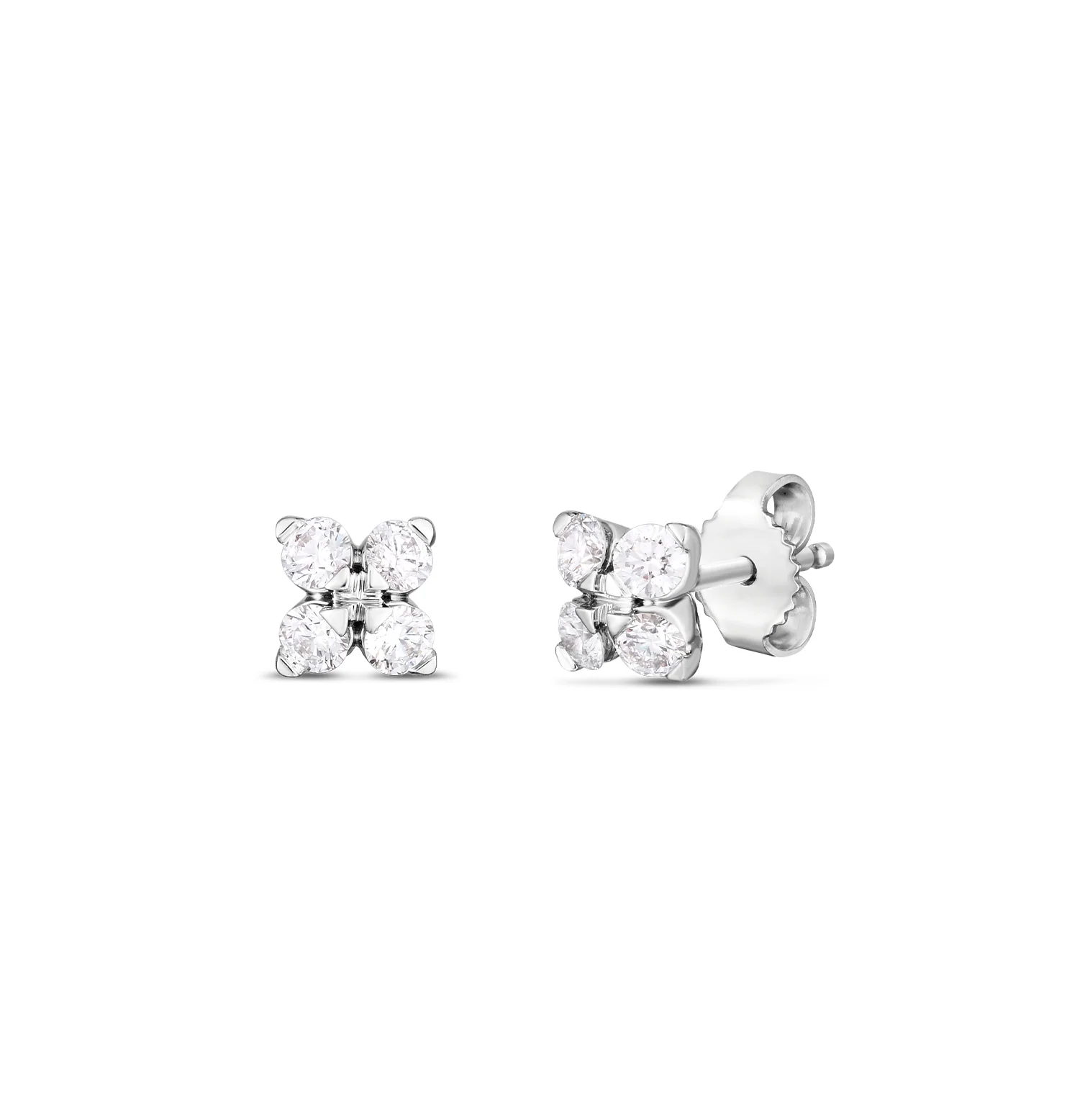 Roberto Coin Love in Verona White Gold Small Flower Diamond Stud Earrings