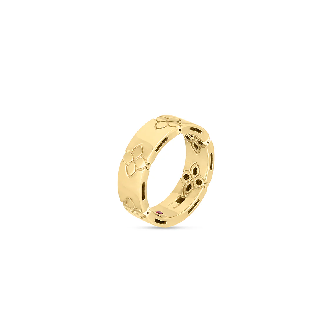 Roberto Coin Love in Verona Yellow Gold Etched Flowers Wide Ring - Image 2