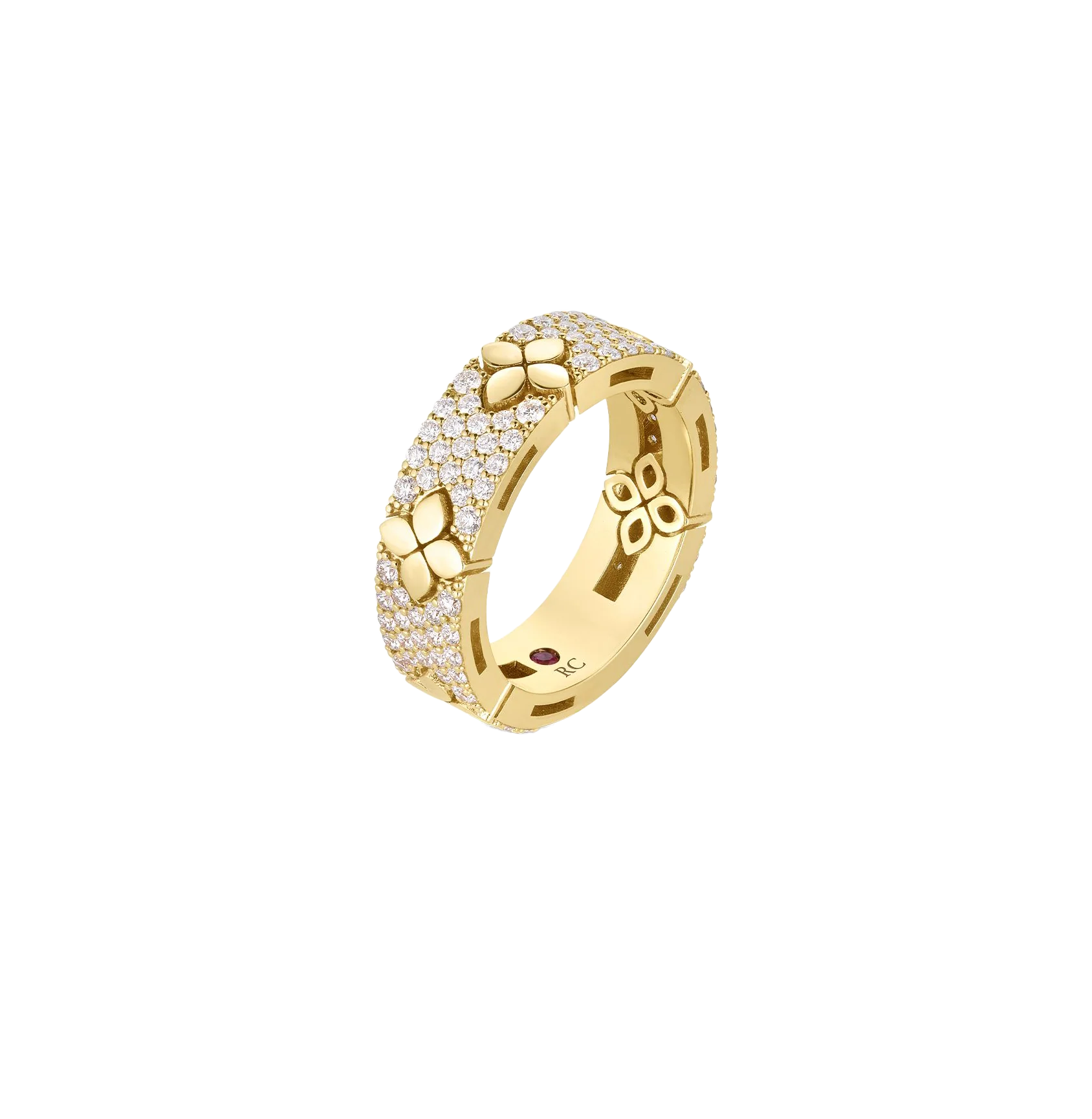 Roberto Coin Love in Verona Yellow Gold Flower Diamond Band - Image 2