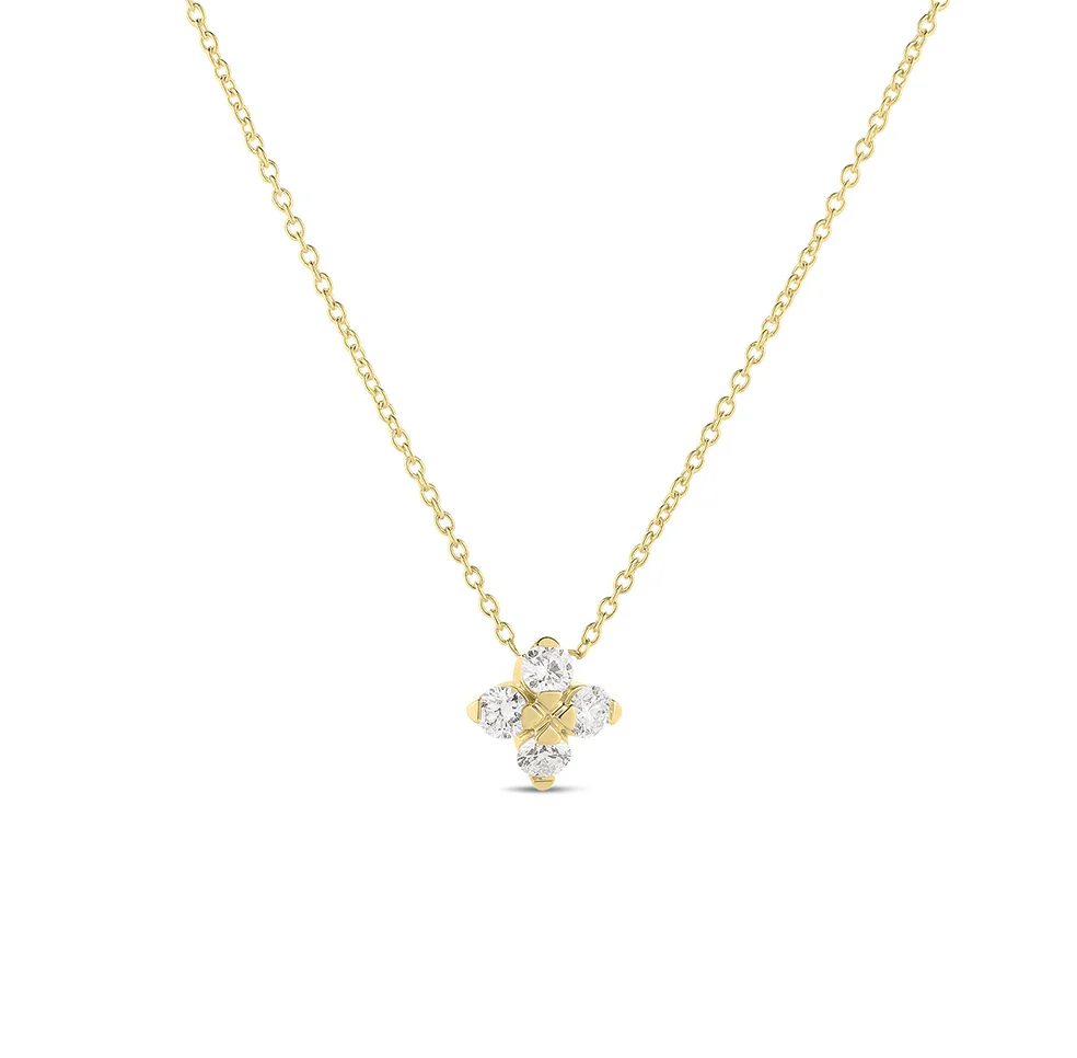 Roberto Coin Love in Verona Yellow Gold Small Diamond Flower Necklace
