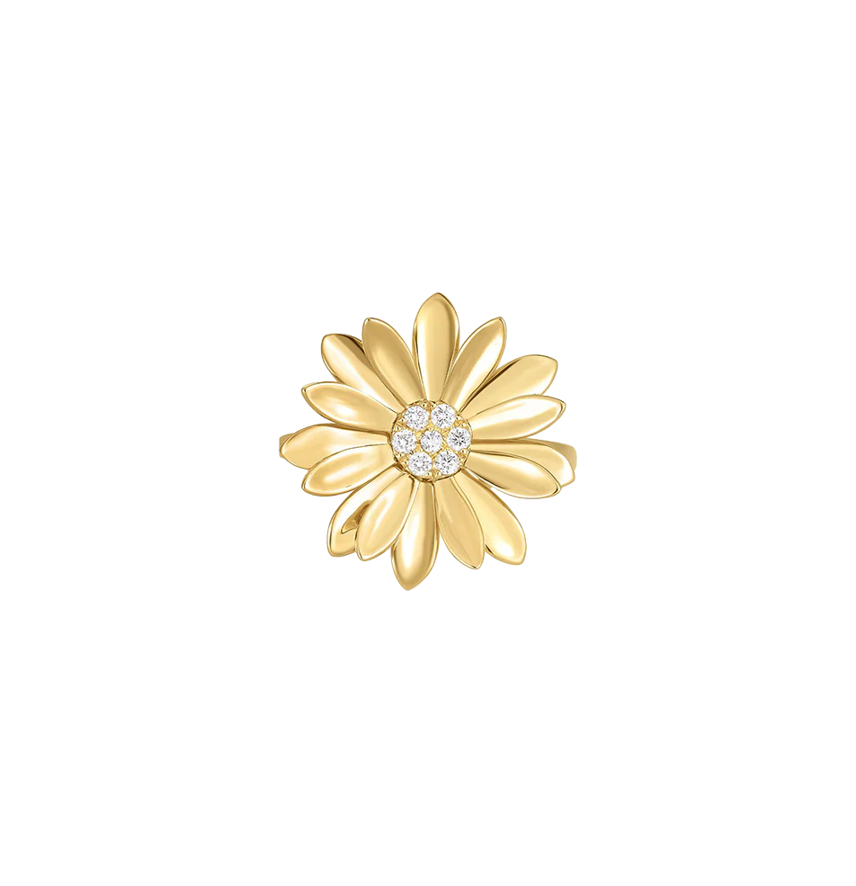 Roberto Coin Margherita Yellow Gold Flower Ring with Diamonds