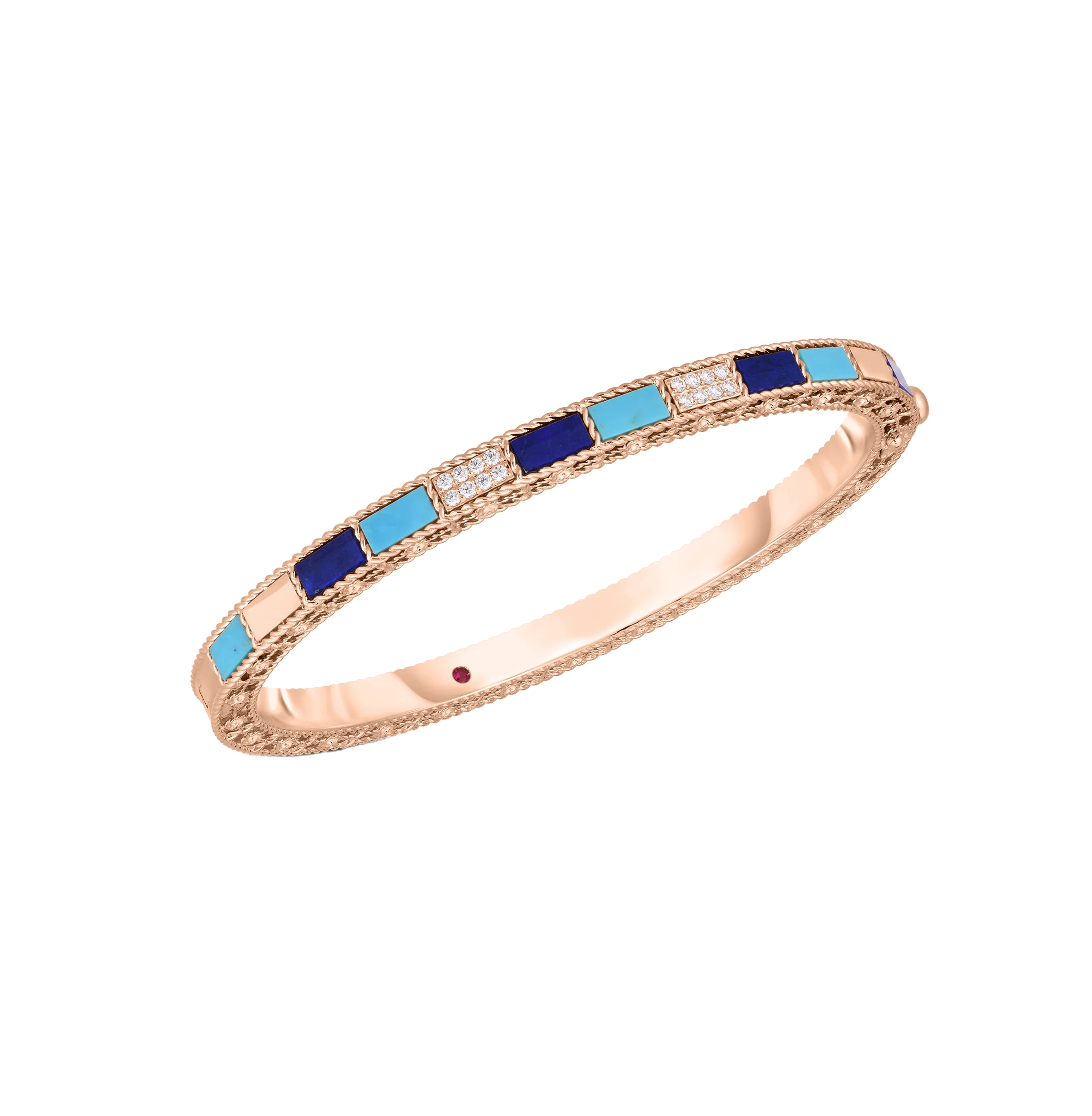 Roberto Coin Mosaic Rose Gold Lapis and Turquoise Bangle with Diamonds